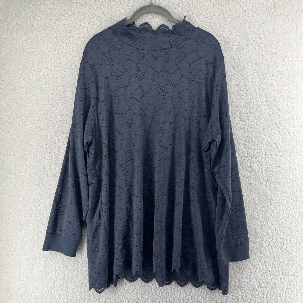 Soft Surroundings Lace Blue Gray Floral Overlay Lined Mock Neck Tunic